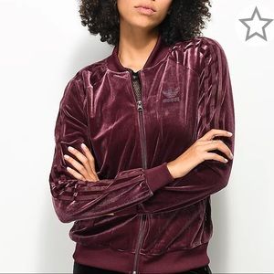 Adidas Womens velvet purple track jacket classic 3 stripes on arm US Small